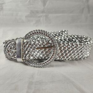 Women's XL Silver Braided Woven Wide Belt w/ Matching Buckle